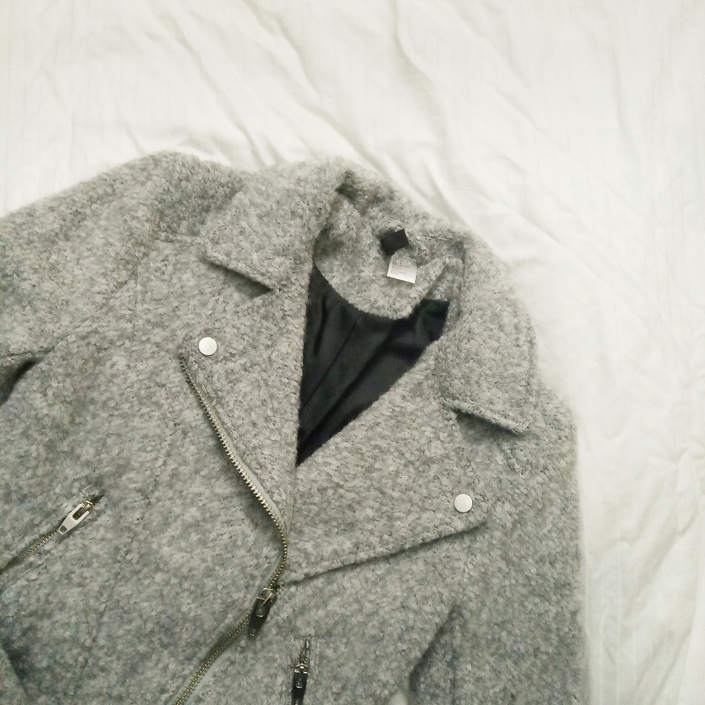 H&M Divided Gray Zip Wool Biker Jacket